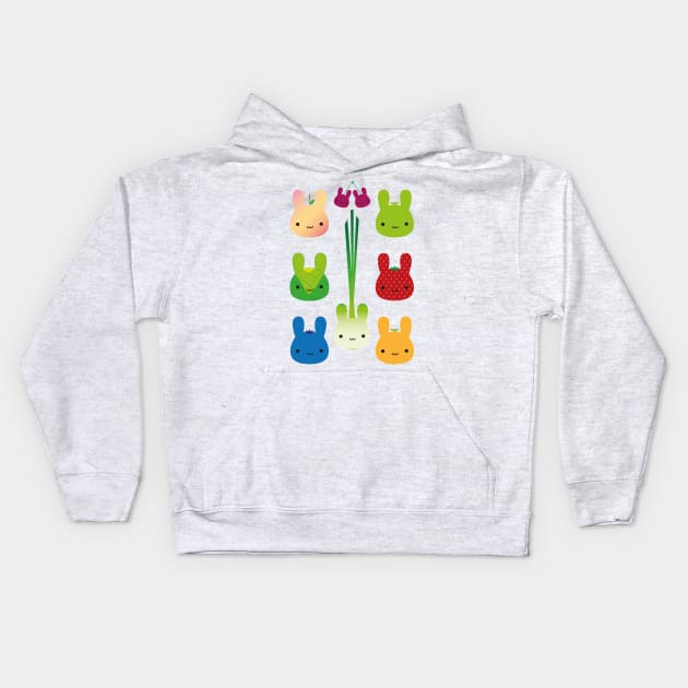 Kawaii Bunny Fruit & Vegetables Kids Hoodie by marcelinesmith